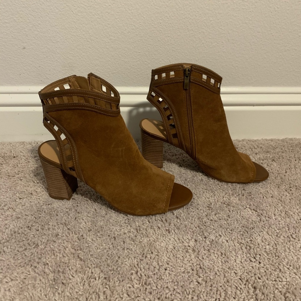 Franco Sarto suede open toe booties size 9